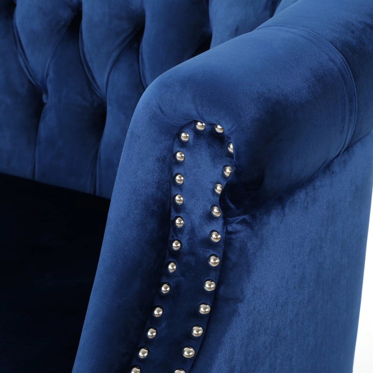 Navy Blue and Dark Brown Velvet Loveseat F371246