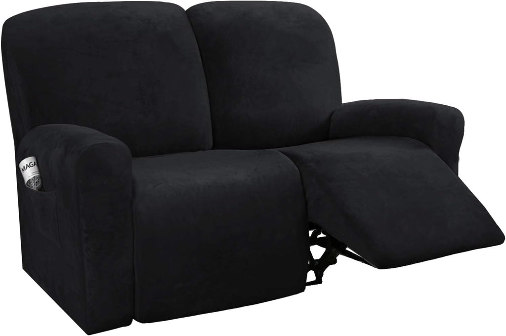 6-Pieces Velvet Stretch Recliner Loveseat Covers for 2 Cushion Sofa (Medium, Camel) C64895