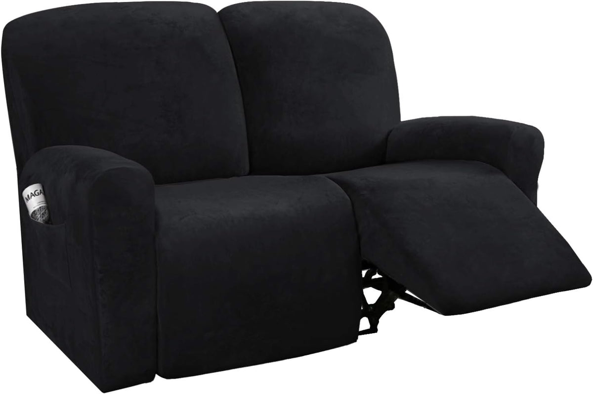 6-Pieces Velvet Stretch Recliner Loveseat Covers for 2 Cushion Sofa (Medium, Camel) C64895