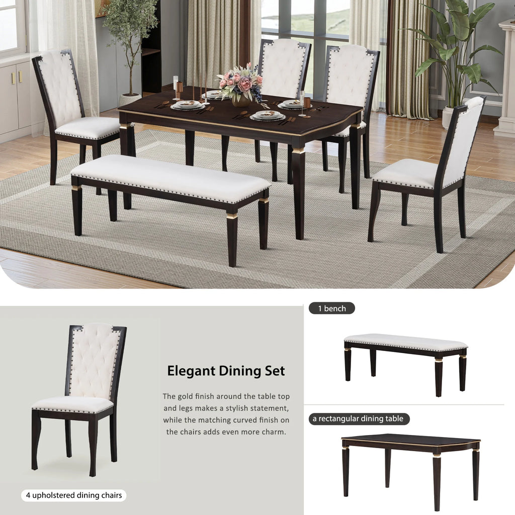6 Piece Dining Table Set with 4 Chairs and Bench Espresso U750837