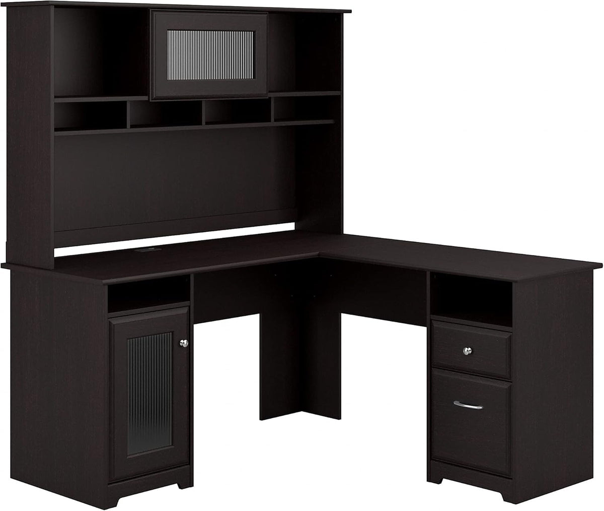 White L Shaped Computer Desk with Hutch P11122