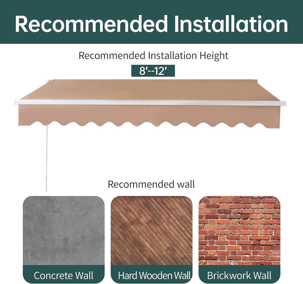 Retractable Patio Awning with Crank Handle UV Water-Resistant Fabric Tan 6.5’x8.2’ R7828