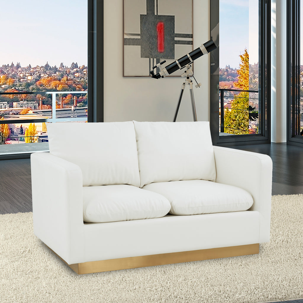 Modern Mid-Century Upholstered Leather Loveseat with Gold Frame Z47124
