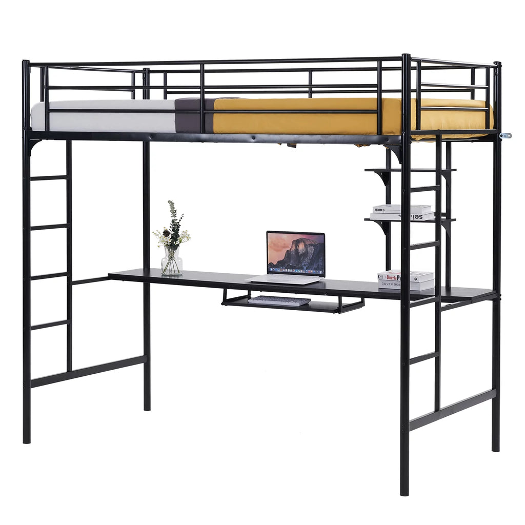Black Metal Twin Loft Bed with Desk C7357