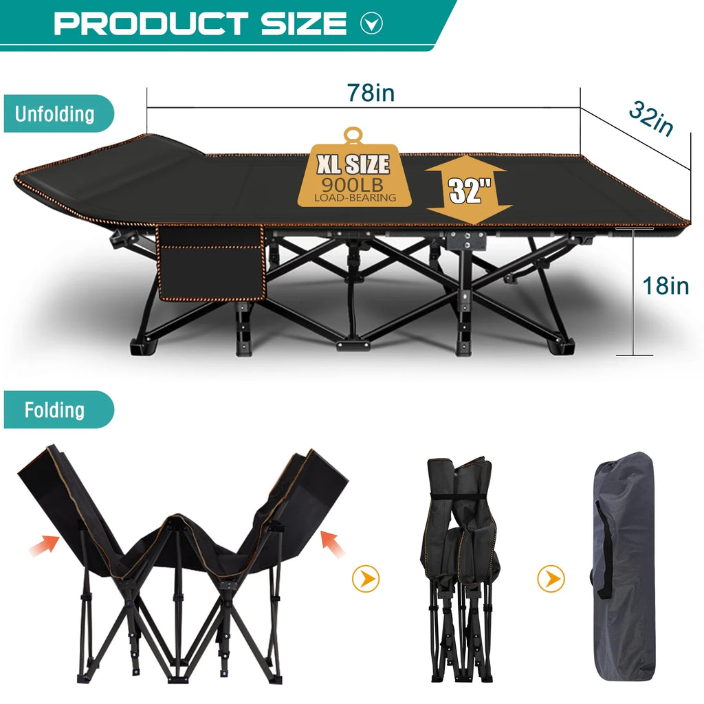 78" Oversized Folding Cot with Mattress and Carry Bag H8870