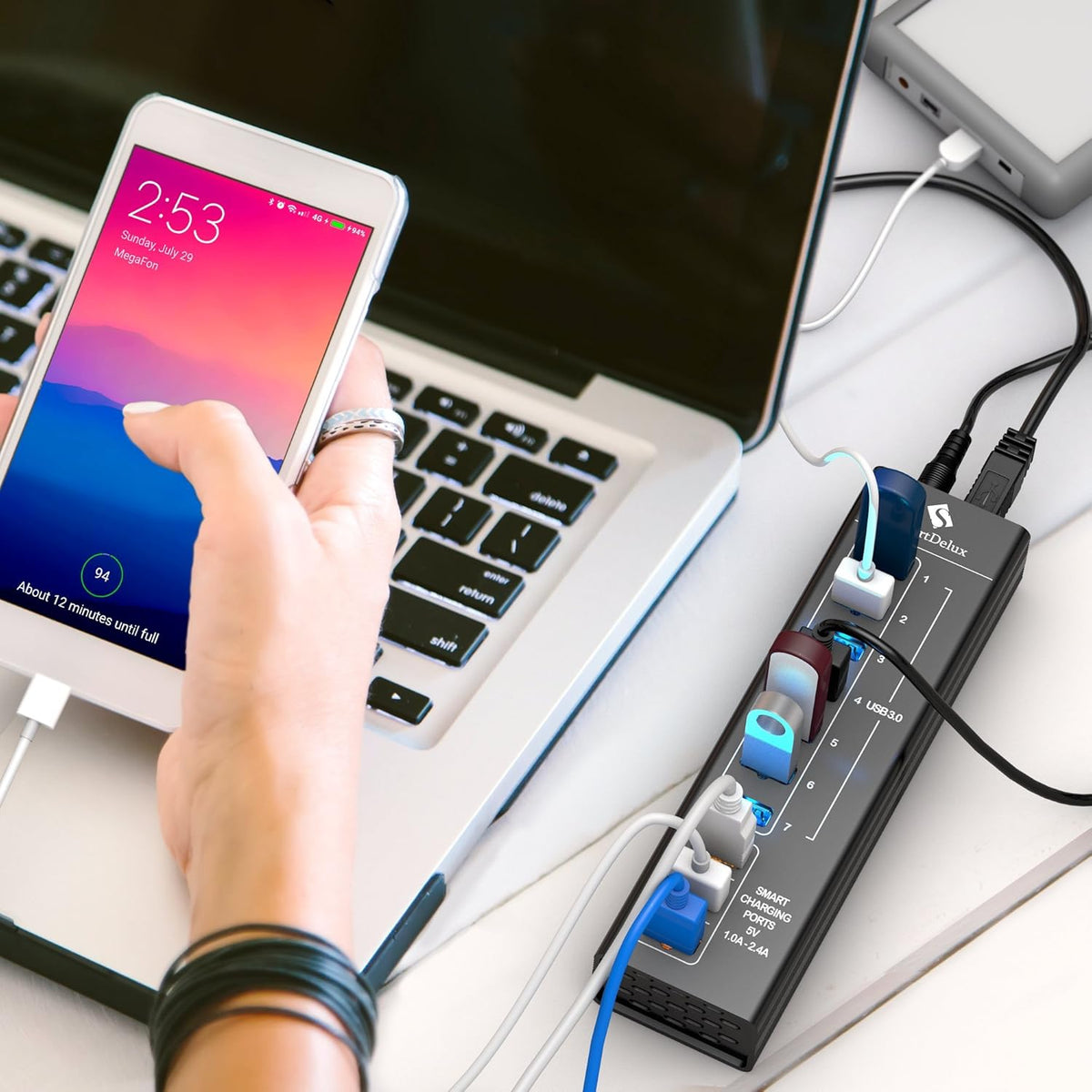 10-Port USB 3.0 Hub with Power Adapter, Black Aluminum Pack of 2 P8189