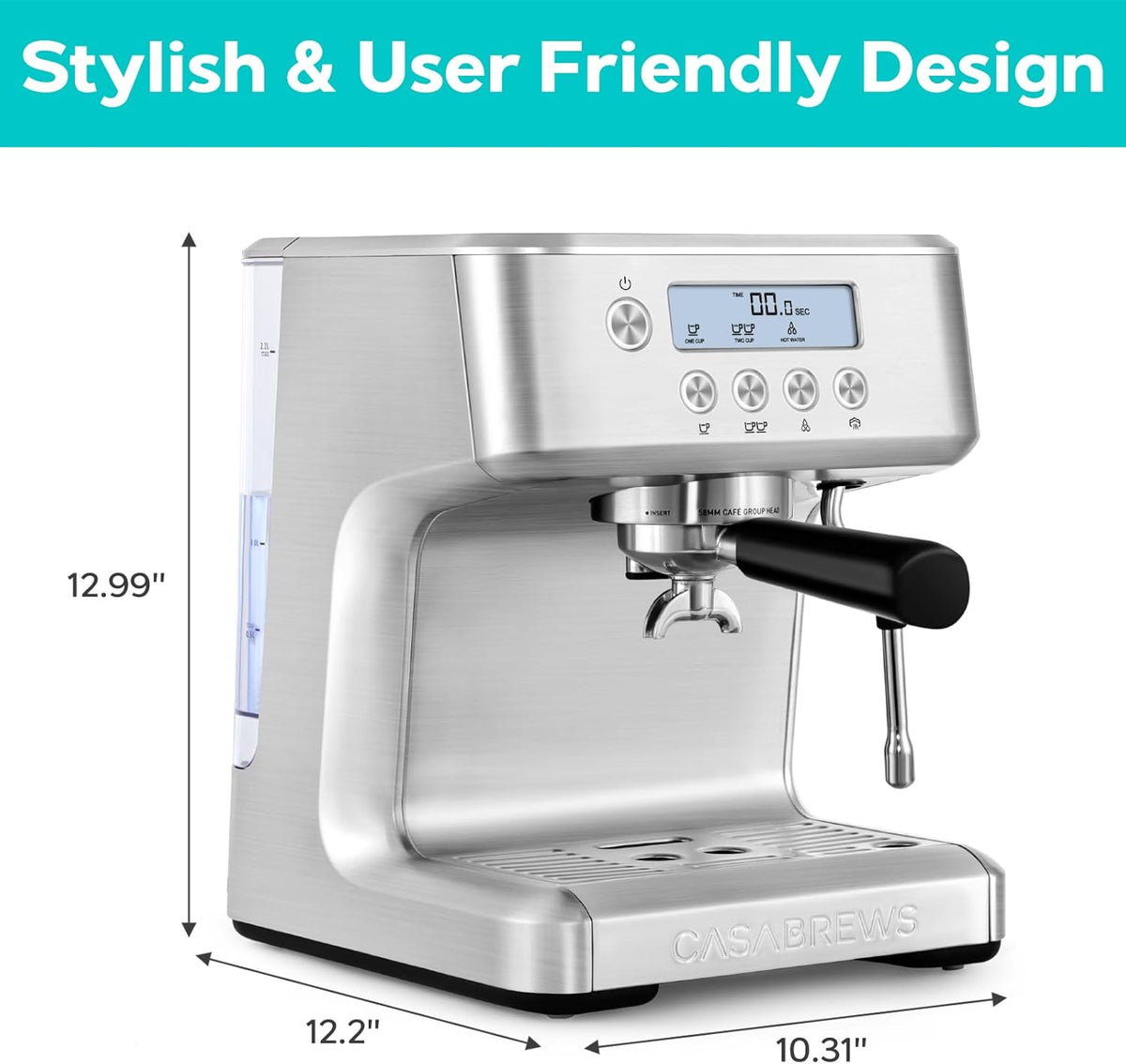 Espresso Machine with LCD Display and Milk Frother Steam Wand L8645