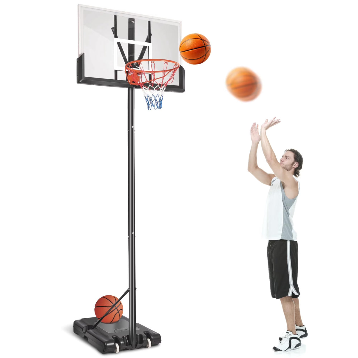 Portable Basketball Hoop System, Height Adjustable 4.4ft - 10ft, 45 inch PC Backboard E109994