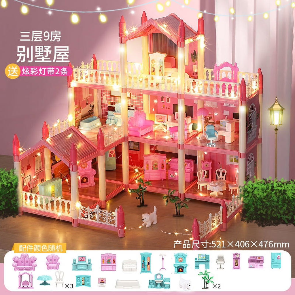 3 Stories 9 Rooms Doll House with Furniture Accessories B402