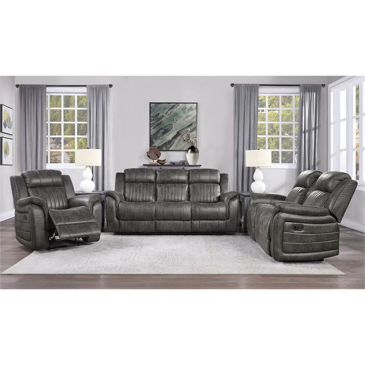 Gray Microfiber Double Reclining Loveseat with Center Console J7042