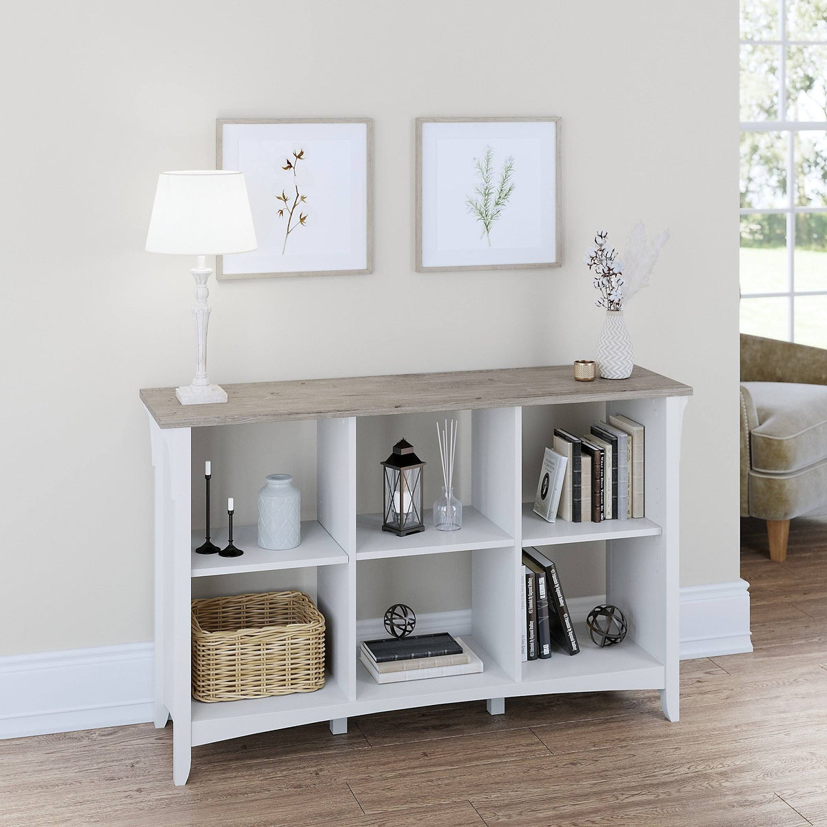 6 Cube Organizer, Pure White and Shiplap Gray A8563