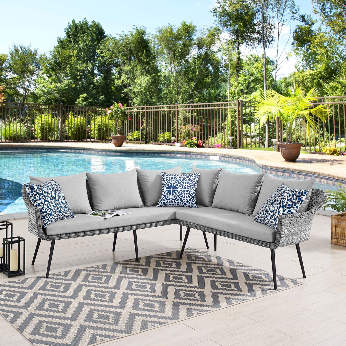 Grey Rattan Sectional Sofa U156
