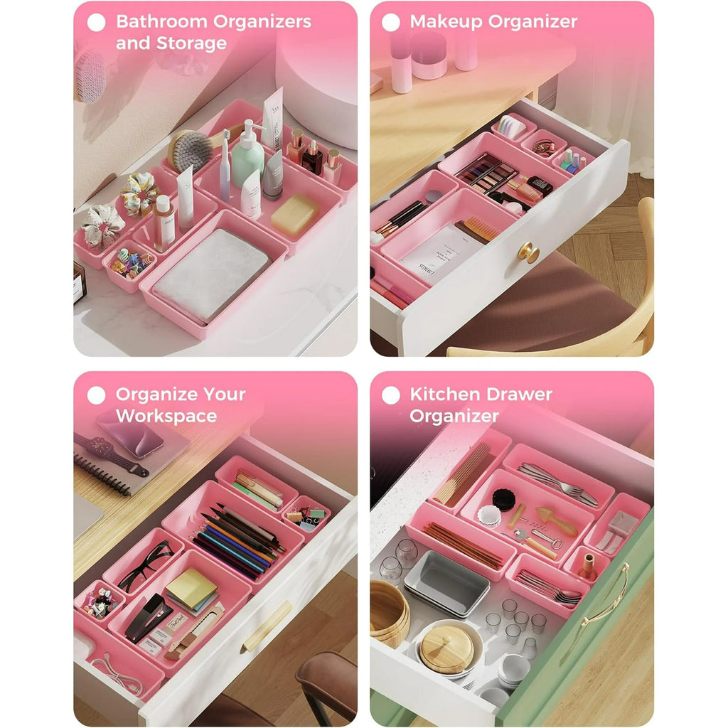 25 PCS Plastic Drawer Organizers Set, 4-Sizes (Pink) O70032