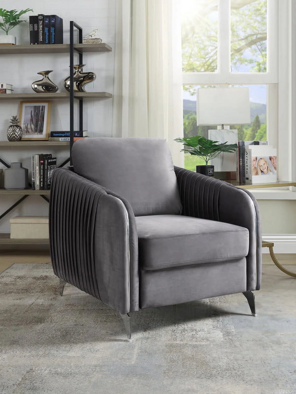 Gray Velvet Accent Arm Chair Y31990