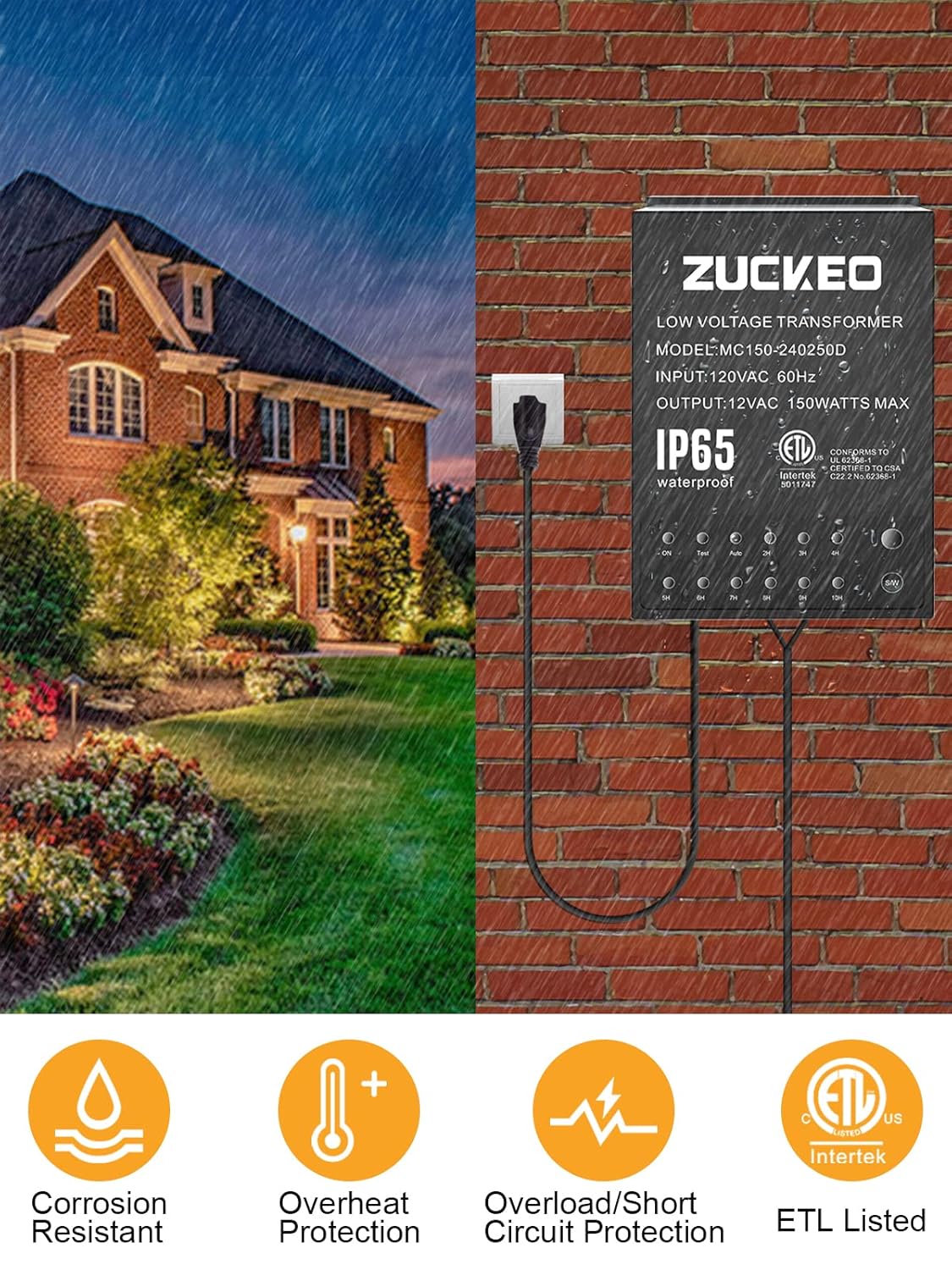 150W Low Voltage Landscape Lighting Transformer with Timer and Light Sensor E178
