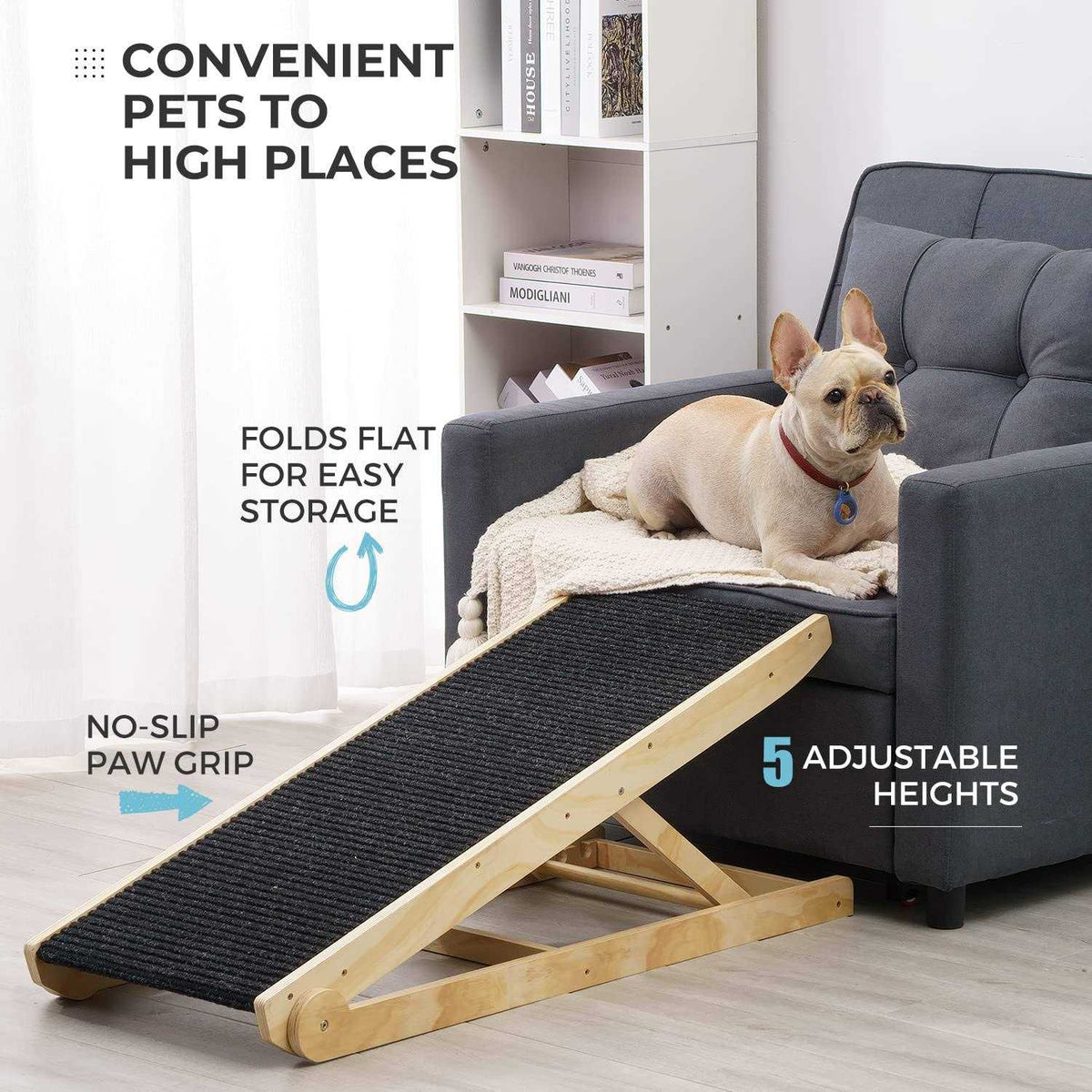Wooden Adjustable Pet Ramp Non Slip Carpet C756
