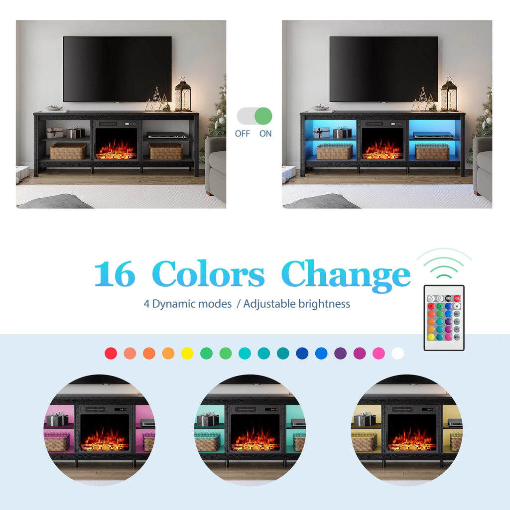 Black Fireplace TV Stand with LED Lights I902