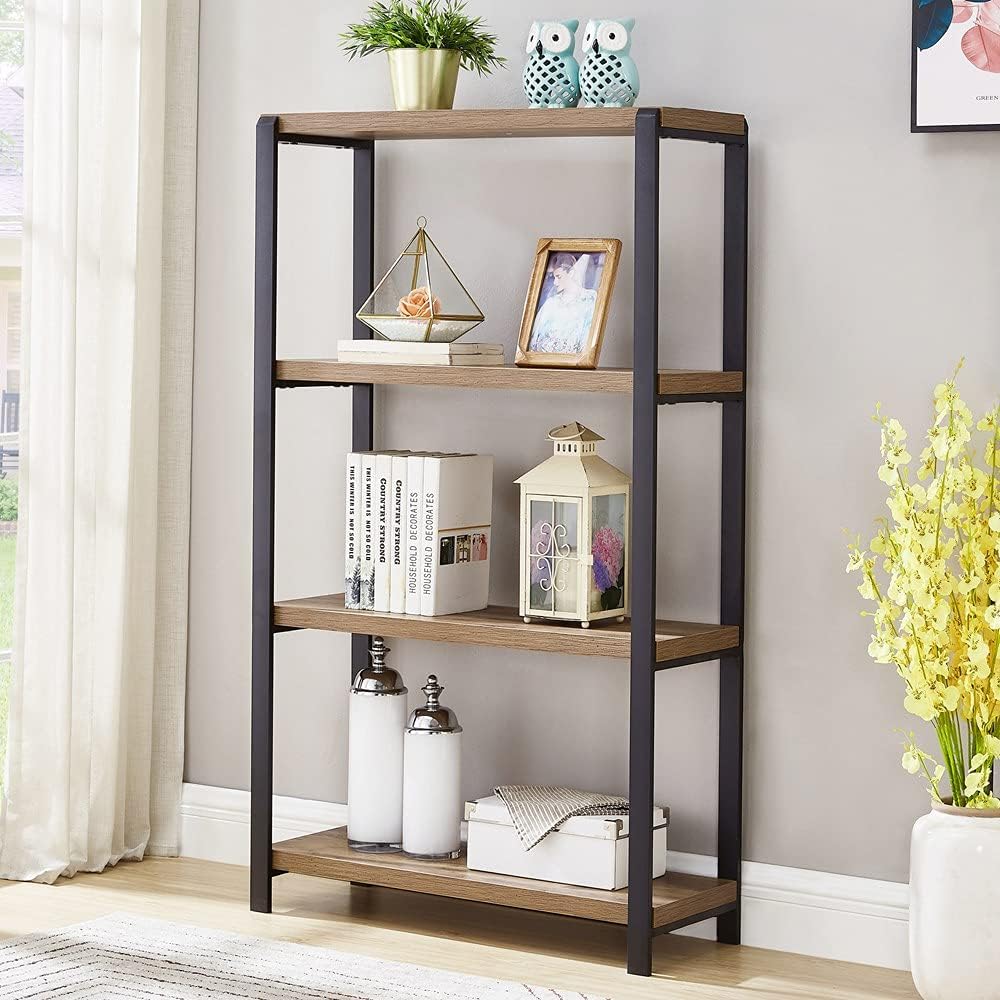 Rustic Oak 4 Tier Metal and Wood Bookshelf R3550