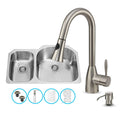 Undermount Stainless Steel Kitchen Sink with Faucet, Two Grids, Two Strainers and Dispenser V272925