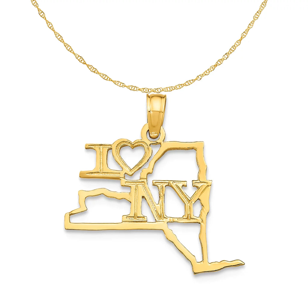 14K Yellow Gold New York State Pendant Charm Necklace 16'' S3194