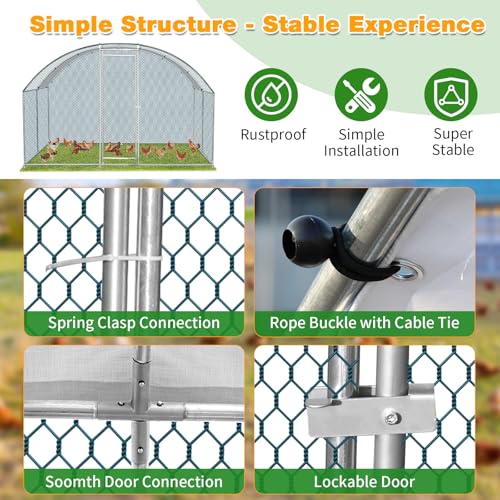 13×10FT Walk-in Galvanized Metal Chicken Coop with Waterproof Anti-UV Cover H358406