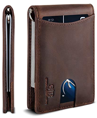 RFID Blocking Slim Bifold Genuine Leather Front Pocket Wallets with Money Clip Y585