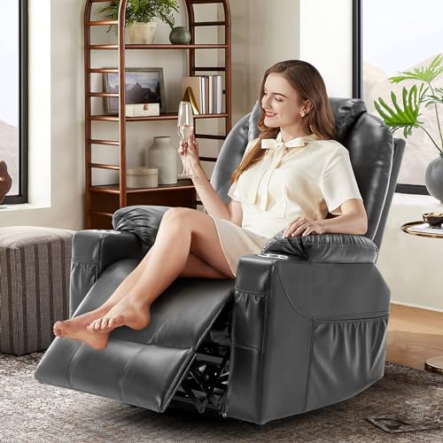 Grey PU Leather Power Lift Recliner Chair with Heat & Massage X1774