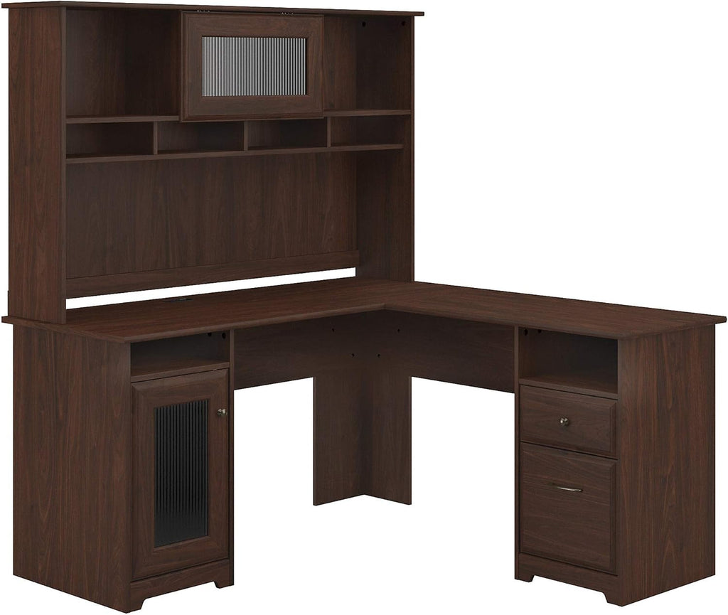 White L Shaped Computer Desk with Hutch P11122