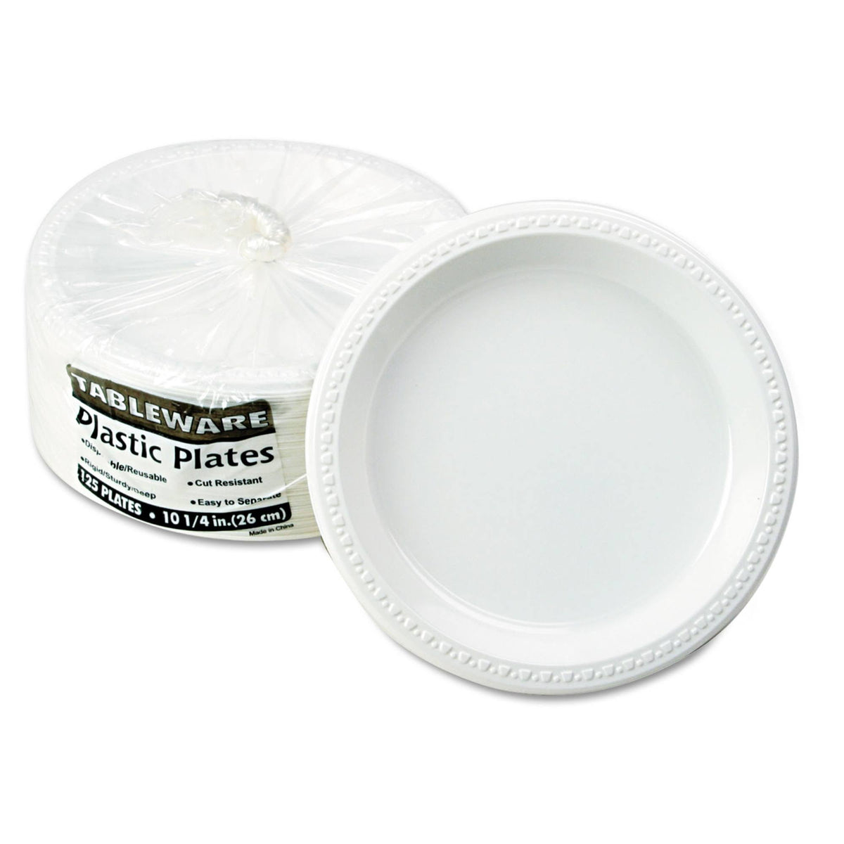 Plastic Dinnerware Plates White 125/Pack H310909