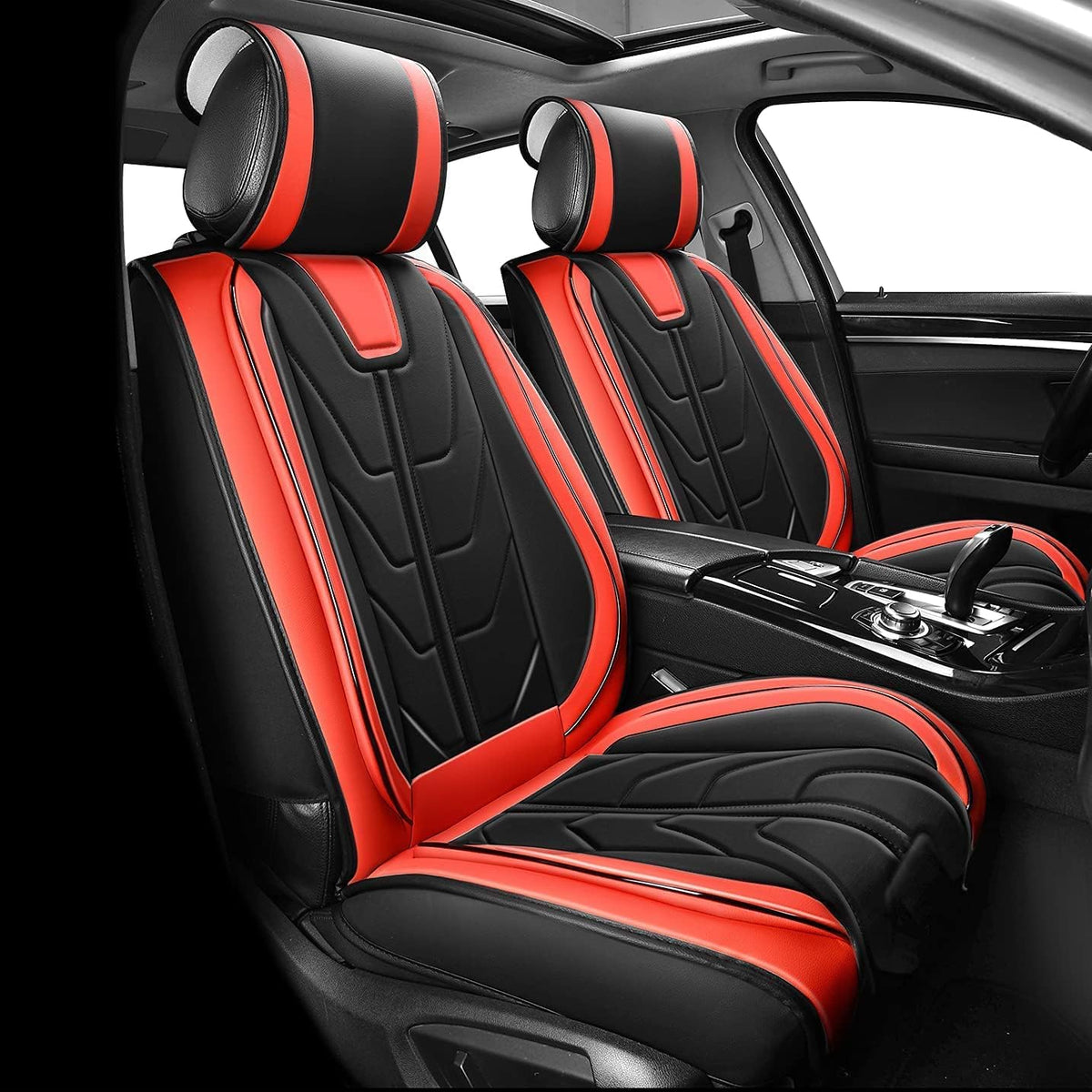 Black+Gray Leather Car Seat Cover O93275