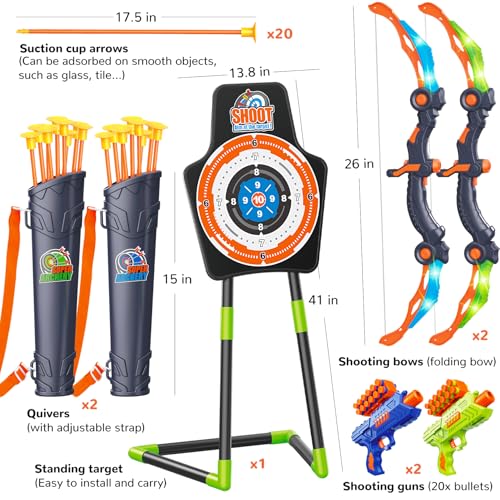 2 Pack LED Light Up Bow and Arrow Toy with 20 Suction Cup Arrows P146253