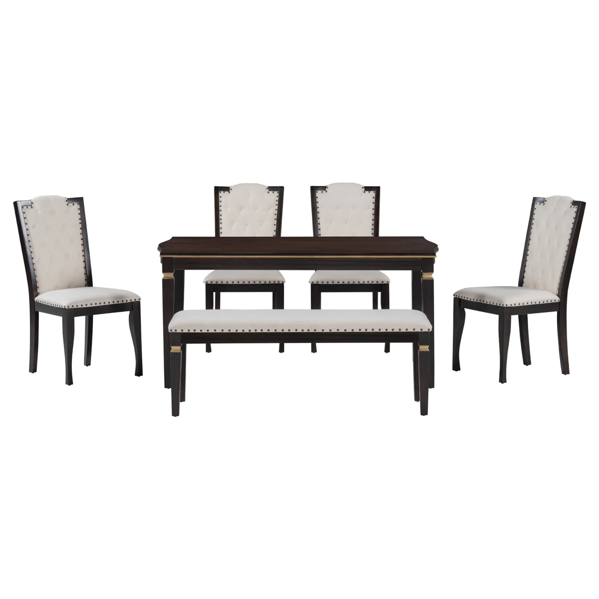 6 Piece Dining Table Set with 4 Chairs and Bench Espresso U750837