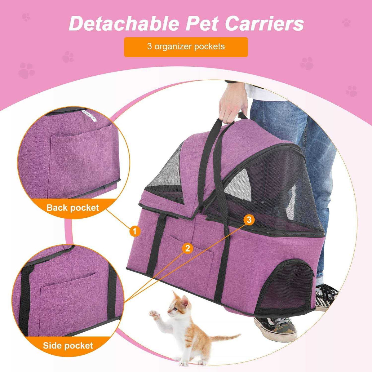 3-in-1 Pet Stroller with Detachable Carrier & Cup Holder C354