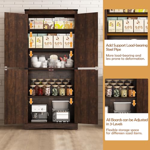71" Tall Kitchen Pantry Storage Cabinet with 4 Barn Doors M649