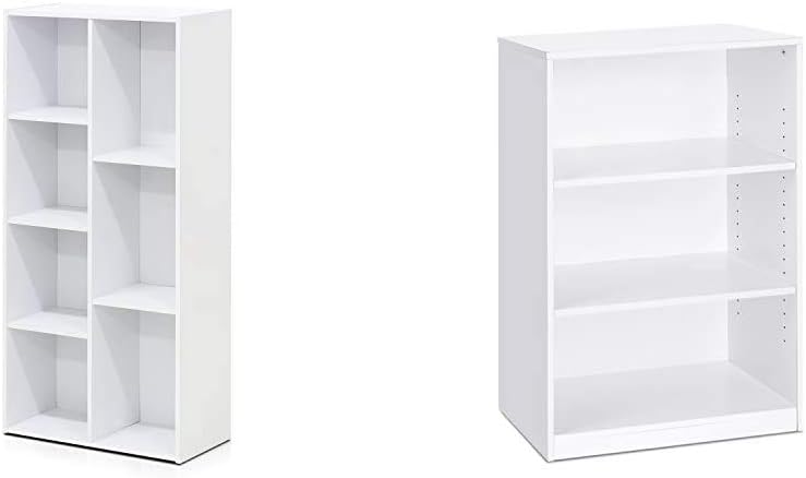White 7-Cube Reversible Open Shelf and 3-Tier Adjustable Shelf Bookcase K881