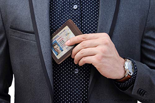 RFID Blocking Slim Bifold Genuine Leather Front Pocket Wallets with Money Clip Y585