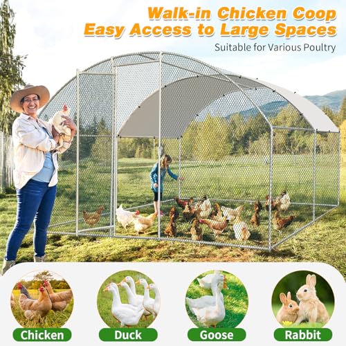 13×10FT Walk-in Galvanized Metal Chicken Coop with Waterproof Anti-UV Cover H358406