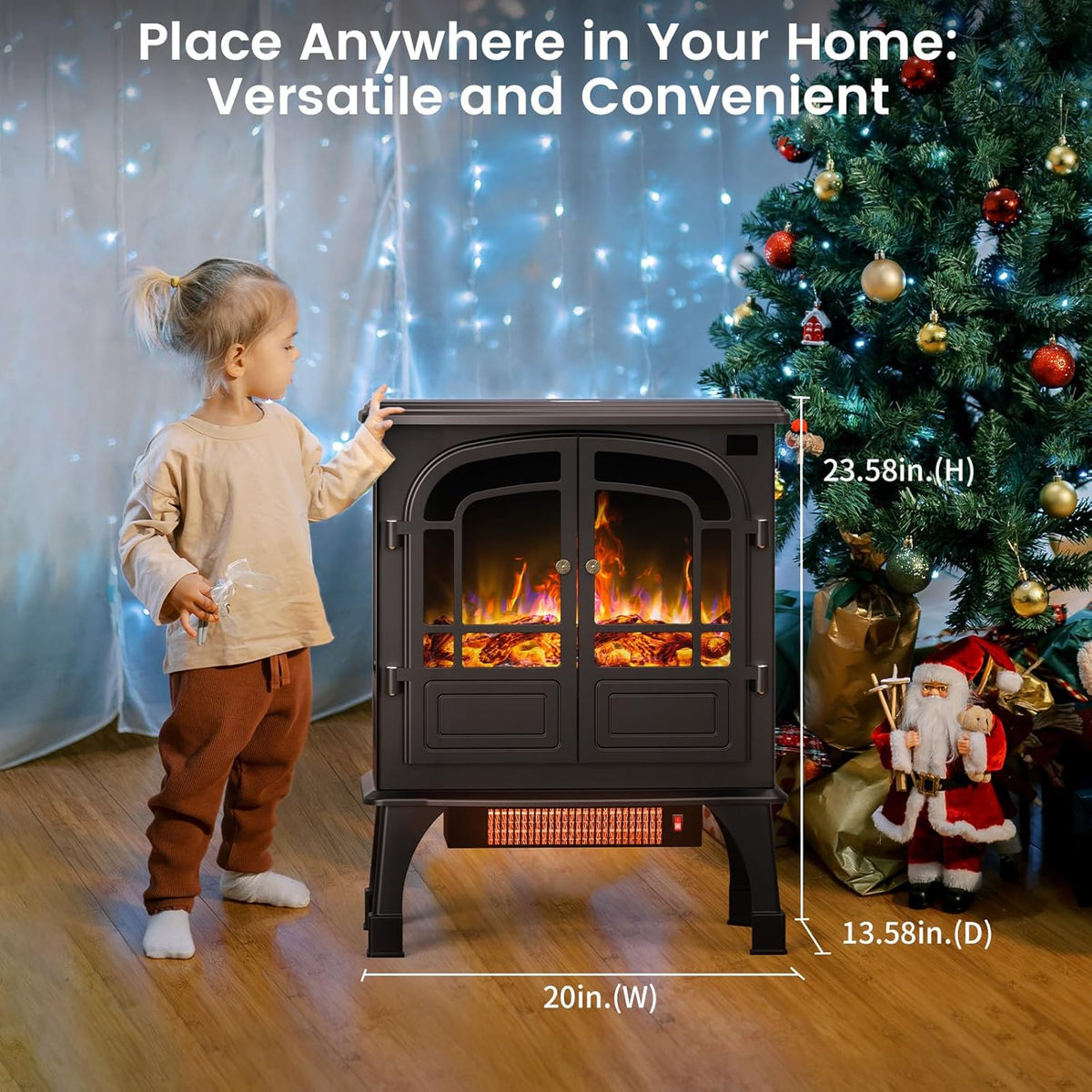 24'' Electric Fireplace Heater with Remote Control, 3D Realistic Flame, 750/1500W M525817