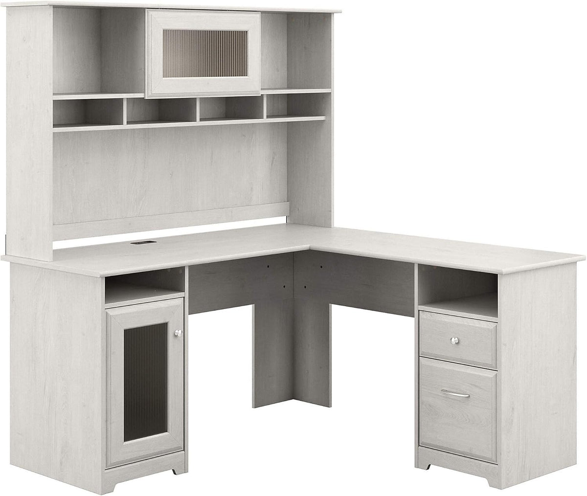 White L Shaped Computer Desk with Hutch P11122