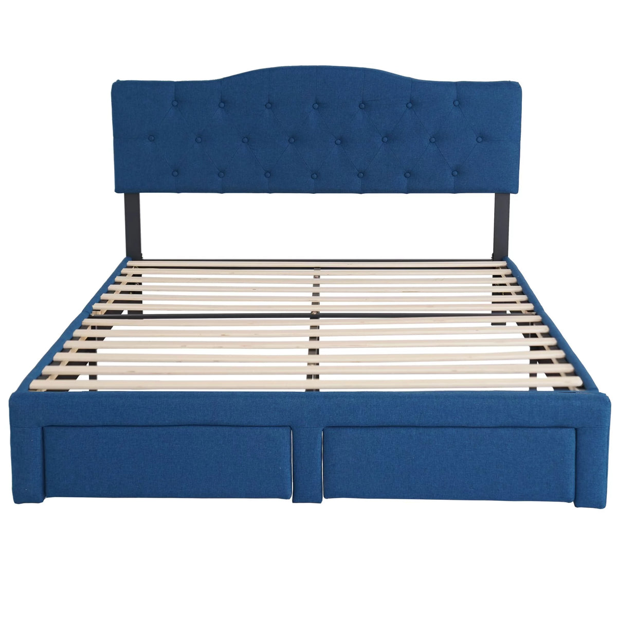 Queen Size Wood Bed Frame with Headboard Blue V773683