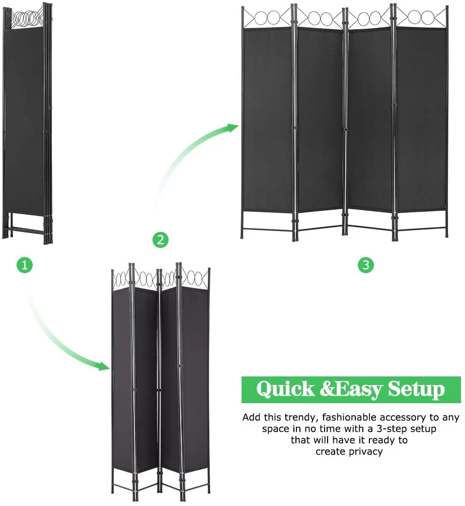 4 Panel 6 ft Black Steel Room Divider R619925