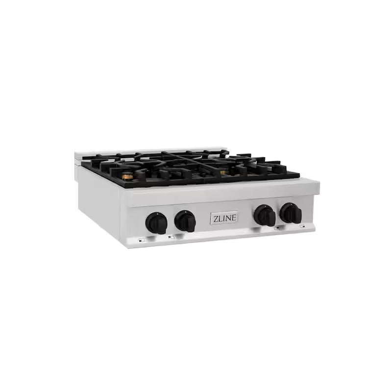 4 Burner Gas Cooktop with Matte Black Knobs in Stainless Steel G32718