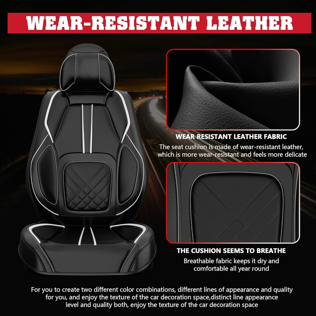 5PCS Water Proof Nappa Leather Car Seat Covers (Full Set, Black&White) T527204
