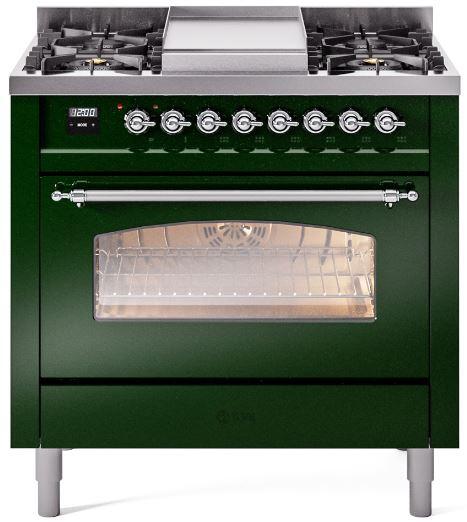 36 Dual Fuel Natural Gas Range Emerald Green Chrome Trim U259798