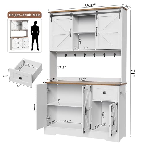 White Kitchen Pantry Cabinet with Charging Station and Microwave Stand C589164