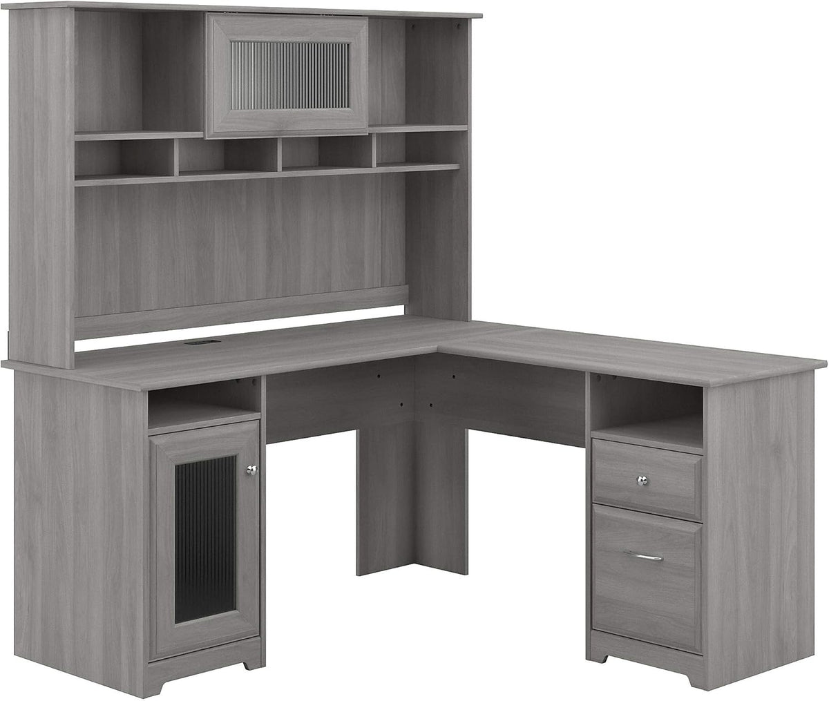 White L Shaped Computer Desk with Hutch P11122