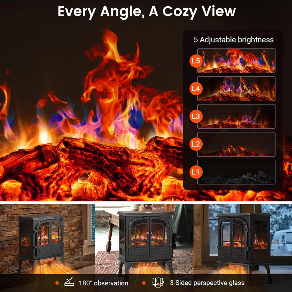 24'' Electric Fireplace Heater with Remote Control, 3D Realistic Flame, 750/1500W M525817