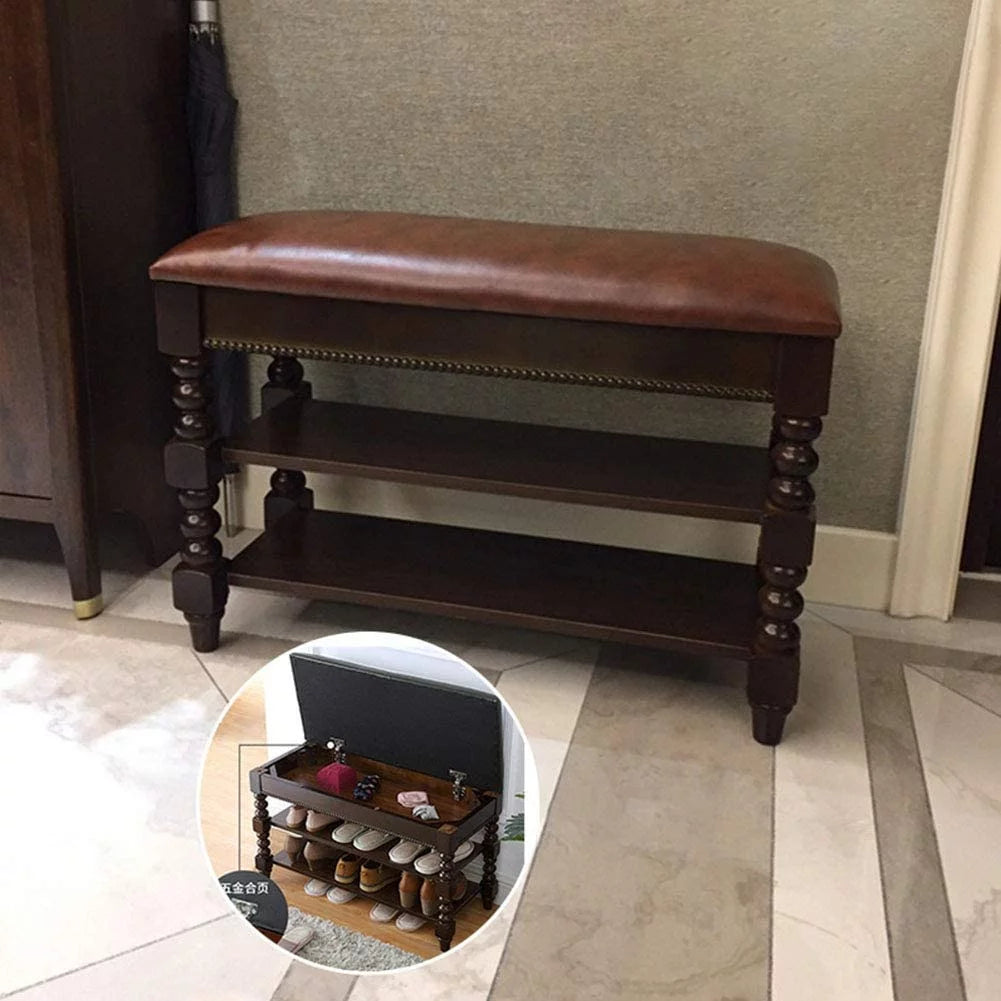 Solid Wood Shoe Storage Bench with Cushion U278863