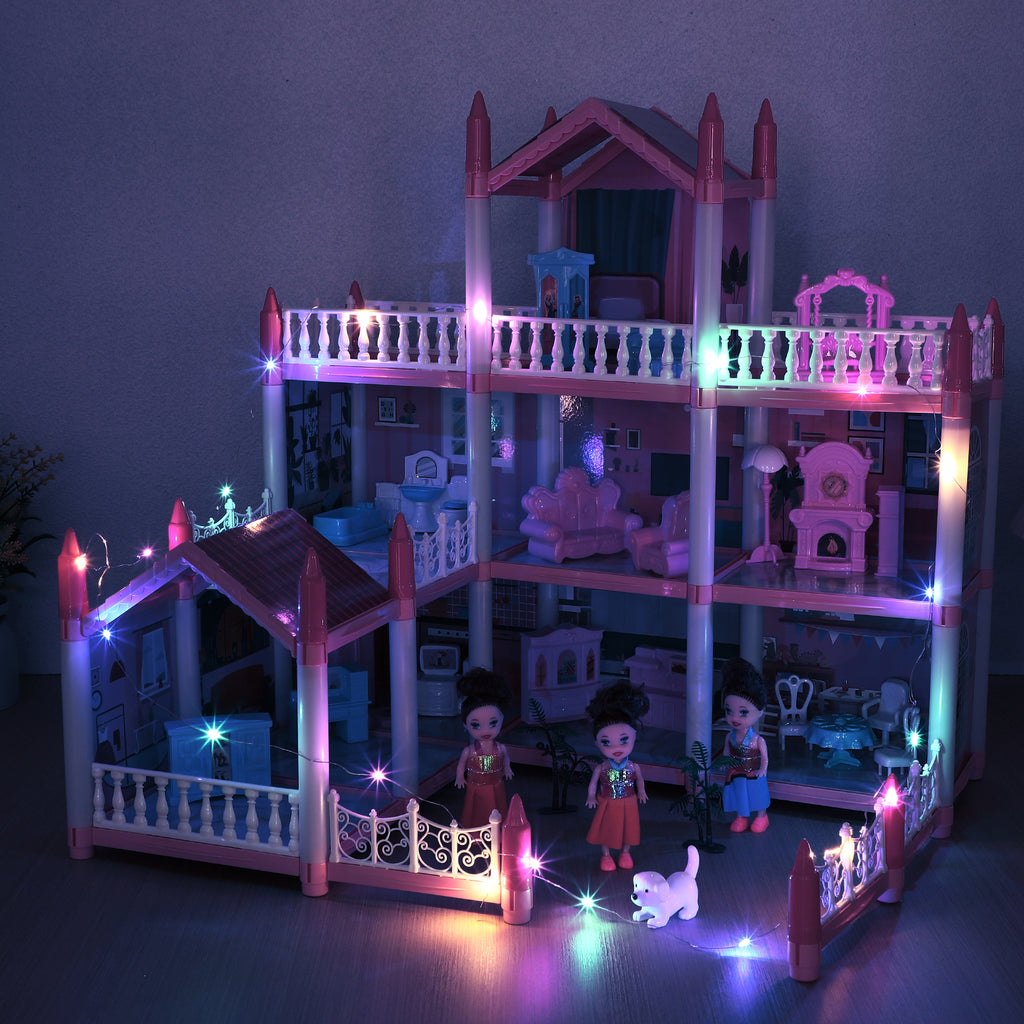 3 Stories 9 Rooms Doll House with Furniture Accessories B402