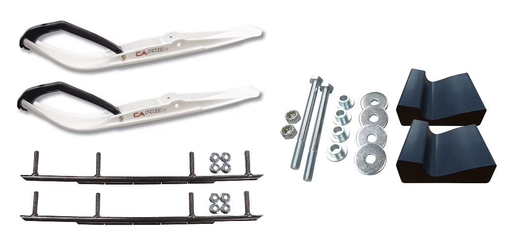White Razor Snowmobile Skis with 10" Round Bars Complete Kit O14796